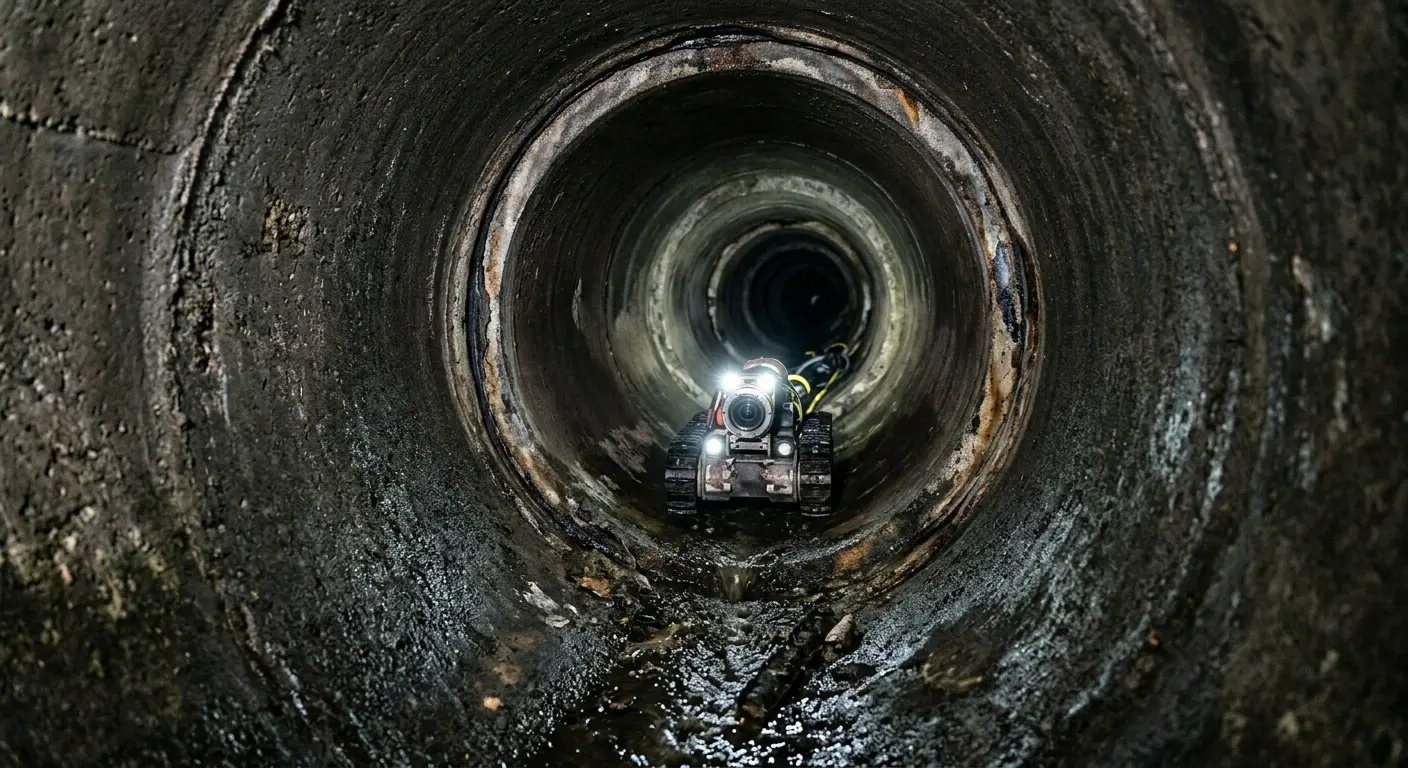 Robotic sewer camera inspecting pipe interior for Sewer Line Cleaning in Umatilla